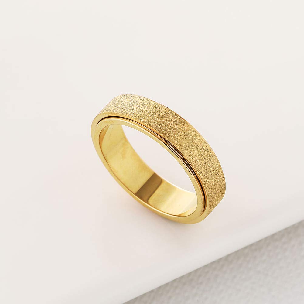 OreilleStar Anxiety Ring for Women Men Fidget Toys Adults Titanium Stainless Steel Fidger Spinner Ring 6mm Wide Cool Mood Thumb Rings Band Rings Gold Size 10