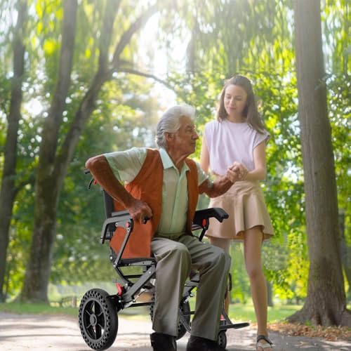 18”W x 18”D Seat Wheelchairs for Adults Transport Chair Lightweight Foldable with Telescopic Handle, Portable Folding Travel Wheel Chairs for Seniors,21.4 lbs,12” Rear Wheel