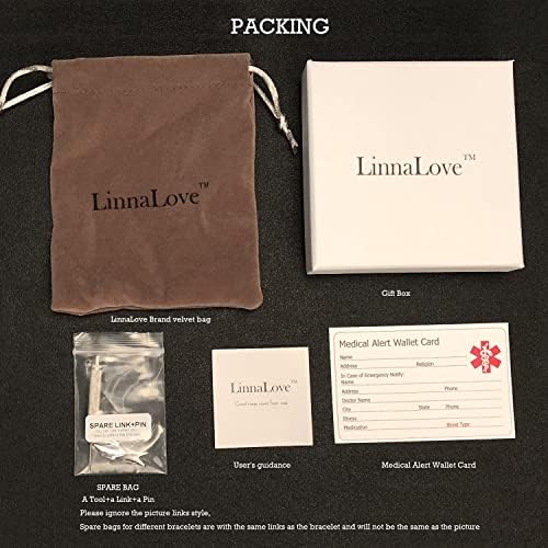 LinnaLove Lymphedema Alert Bracelets no bp/iv/needles this arm Stainless Steel Medical id Bracelets for Women