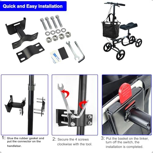 Removable Knee Scooter Basket Accessory with Handle, Upgrade Quick Release Cloth Electric Scooter Basket Front, Fits Most Knee Scooter Walker Models and Scooter