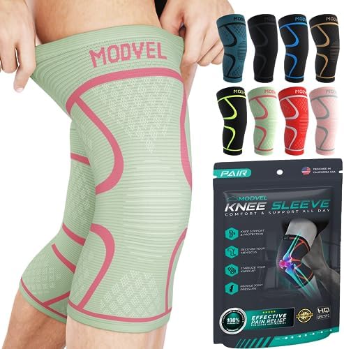 Modvel Knee Braces for Women & Men â 2 Pack Brace Set, Compression Sleeves for Meniscus Tear, ACL & Arthritis Pain Relief, Joint Support and Stability â Cream/Pink XXL
