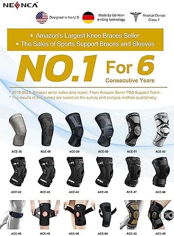 NEENCA Knee Braces for Knee Pain- 2 Pack Knee Sleeves for Pain Relief Set, Knee Compression Sleeves with Adjustable Straps for Best Fit, for Sports, Runner, Meniscus Tear, ACL, Arthritis, Joint Pain..