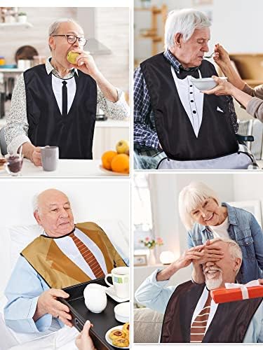 8 Pcs Adult Bib for Eating Bow Tie Pattern Machine Washable Clothing Protector Senior Adult Bibs with Optional Crumb Catcher and Adjustable Snap Closure for Elderly Men Women, 34 x 18 Inch, 8 Styles