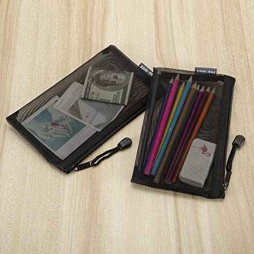 HRX Package Nylon Mesh Cosmetic Zipper Bags, 6PCS Black Makeup Pouches Travel Organizer Case for Purse Diaper Bag (A5 x 3pcs, A6 x 3pcs)