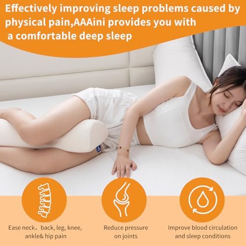 Half Moon Bolster Knee Pillow, Back Pain Relief Memory Foam Leg Pillow, Semi Roll Round Lumbar Leg Wedge for Side Sleepers - Reducing Head Neck Spine Hip Pressure - L