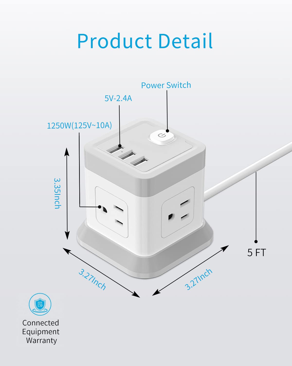 Power Strip with USB, FDTEK Flat Plug Extension Cord with 4 Outlets and 3 USB(1 USB C), 5 FT Power Cord Desktop Charging Station, Overload Protection, Compact Portable for Travel Home Office