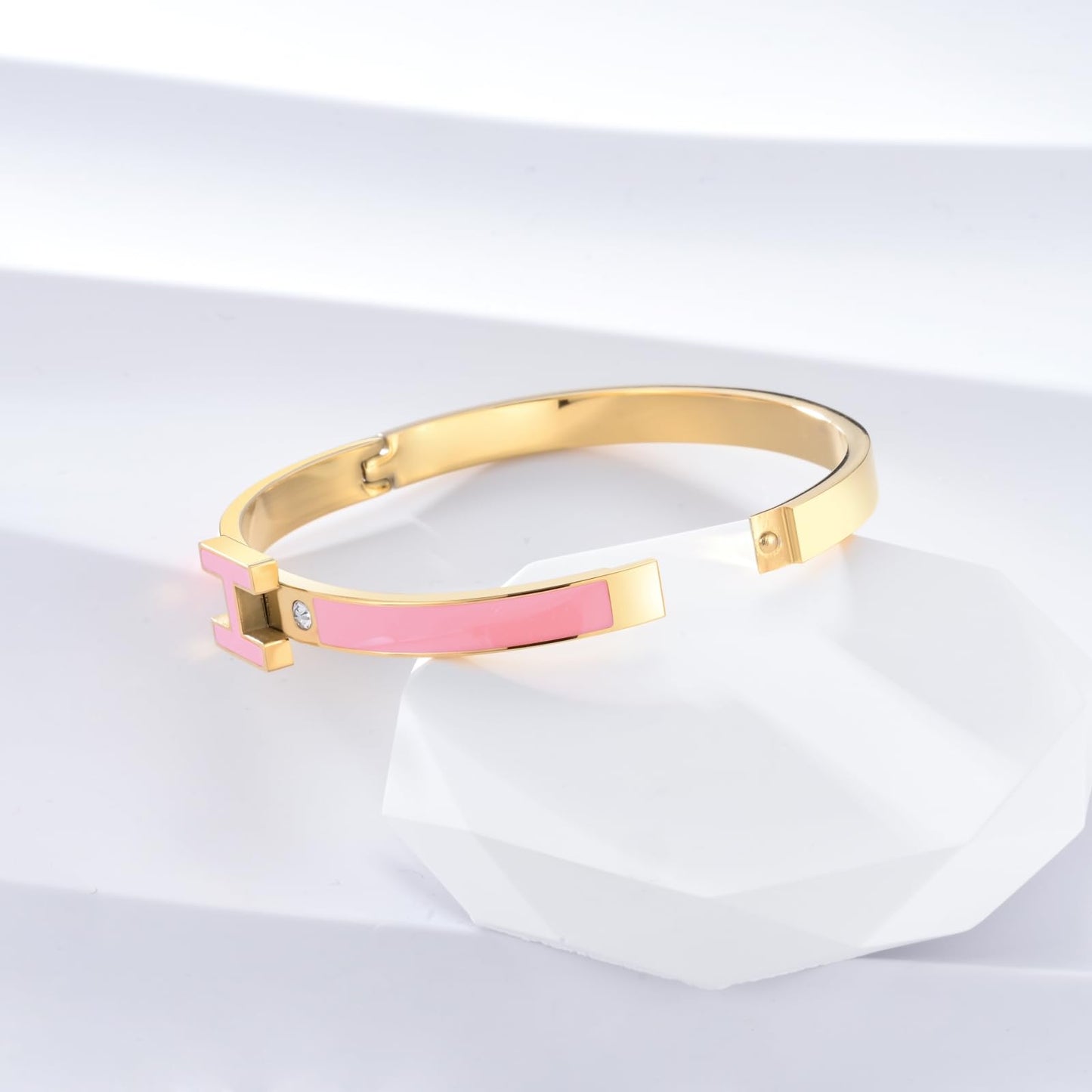 Hothink H Bracelets for Women,H Bracelet,Bangle Bracelets for Women,Dainty Bracelet Easter Christmas Mothers Day Gifts for Women (Pink)