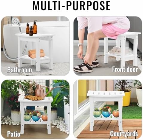 HDPE Waterproof Shower Bench,Shower Seats for Adults Shaving Legs,Shower Stool for Inside Shower 300 Lbs Capacity White