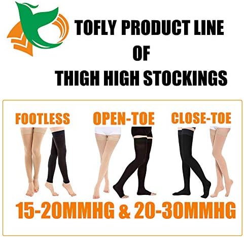TOFLY® Thigh High Compression Stockings for Women & Men (Pair), Open Toe, Opaque 20-30 mmHg Graduated Compression Hose, Medical Compression Stockings for Varicose Veins, Edema, DVT, Travel,Beige XL
