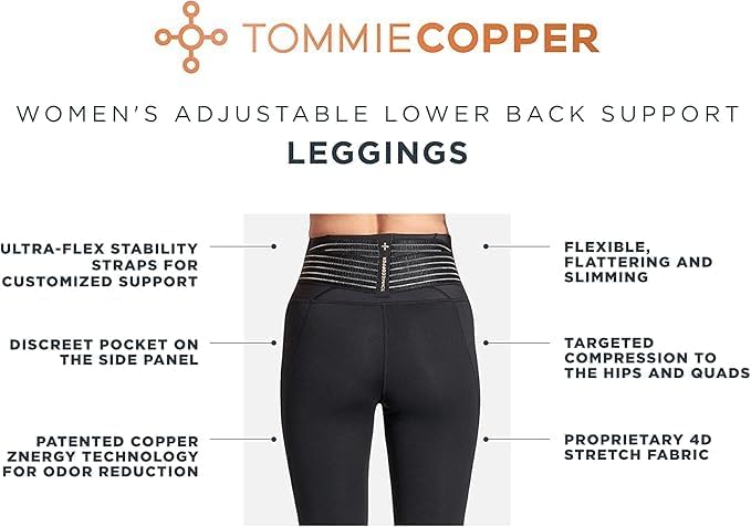 Tommie Copper Women’s Pro-Grade Lower Back Support Compression Leggings Capris with Pocket & Adjustable Straps