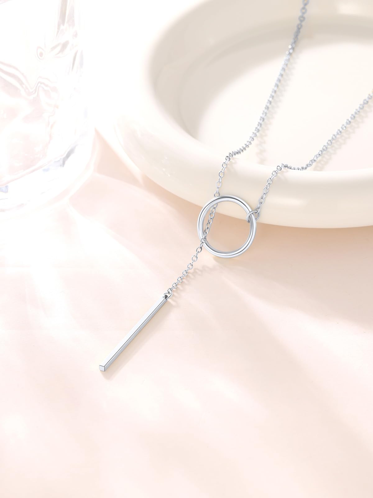 FOCALOOK Long Necklaces for Women Drop Vertical Bar Pendant Lariat Y Necklace 28inch/73cm