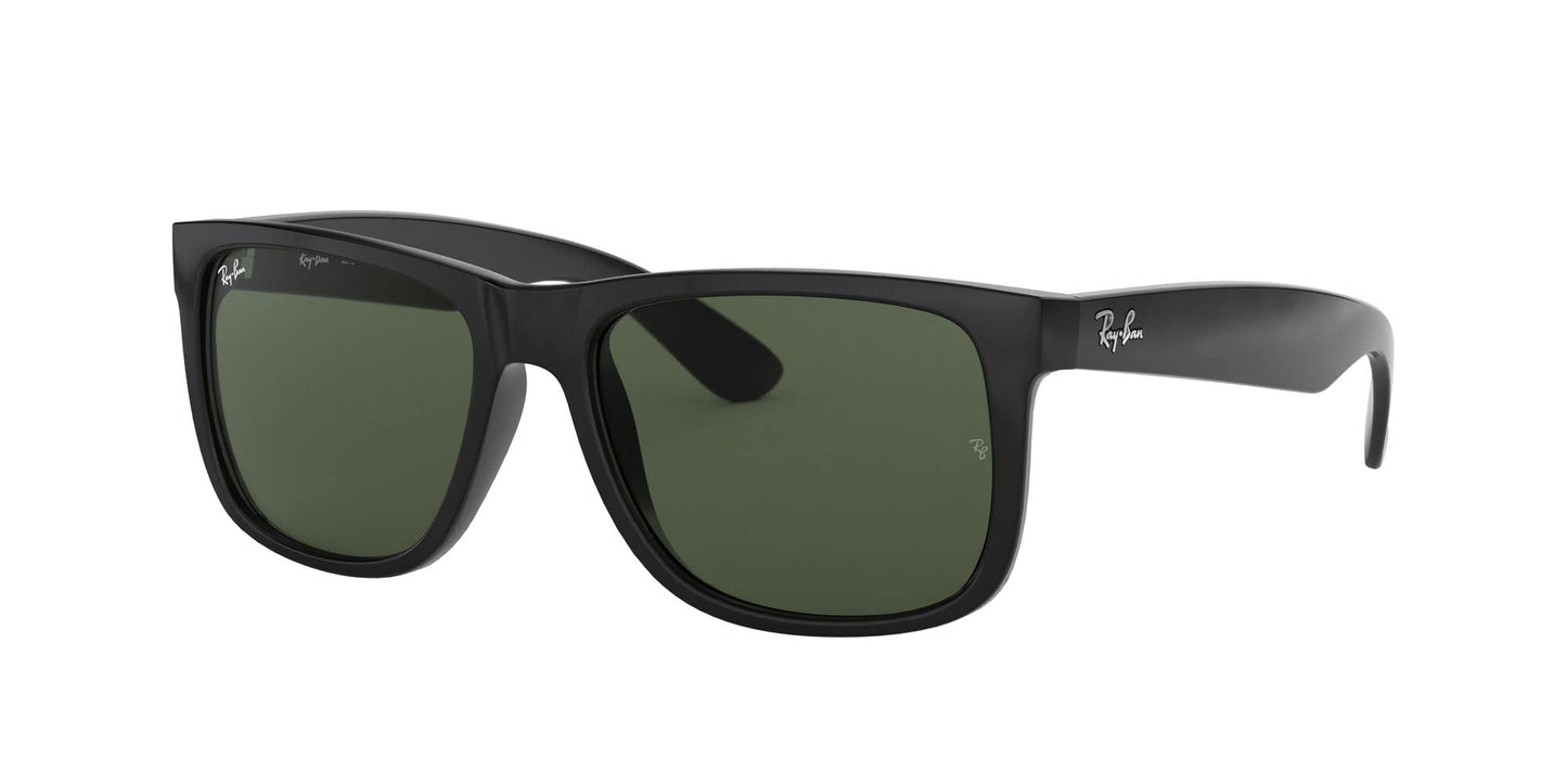 Ray-Ban Unisex RB4165F Justin Low Bridge Fit Rectangular Sunglasses, Black/Dark Green, 55 mm