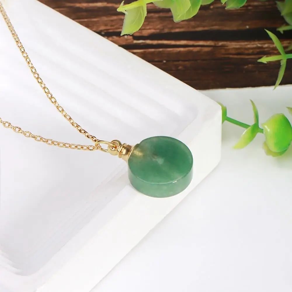 925 Sterling Silver Essential Oil Necklace For Women And Men, 14K Gold Filled Natural Stone Round Perfume Bottle Necklace, Essentials Oil Diffuser Vial Necklace (7 - Essential Oil Necklace)