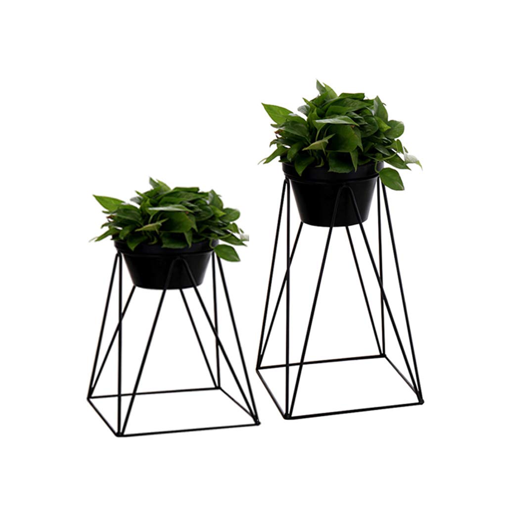 KAJIAO Metal Flower Pot Stand Indoor Balcony Decoration Plant Pot Display Shelf Outdoor Anti-Corrosion Iron Art Floor-Stand Support Rack(Black,L)