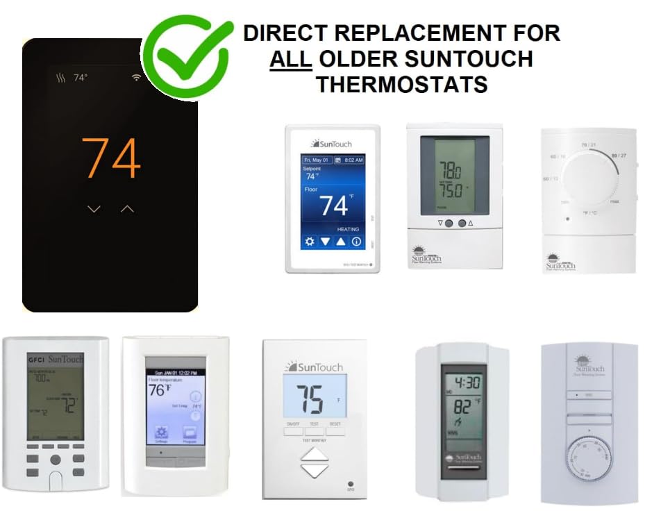 SunTouch CommandPLUS Floor Heating Thermostat SunStat 500950 Universal WiFi Programmable Touchscreen + Floor Sensor Included 120V/240V