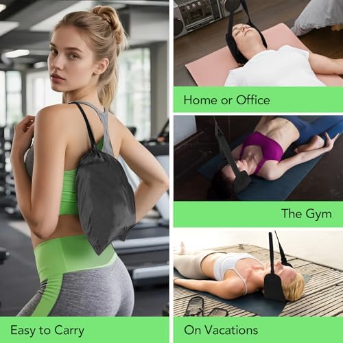 WEEOATAR Adjustable Neck Traction for Neck Pain, Neck Stretcher Strap for Pinched Nerves, Portable Neck Stretcher with Release Buckle, Neck Decompression Device for Indoors or Outdoors (Black 1)
