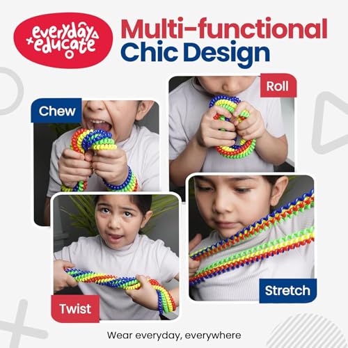 Durable Sensory Chew Necklace for Kids (8 Pack) BPA Free, Food-Grade Silicone Chewing Necklace for Autism and ADHD - Oral Motor Teething Toys, Fidget Necklace for Boys and Girls, Sensory Chewy Dewey
