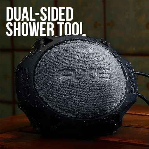 AXE Mens Shower Scrubber Tool, 2-Sided Detailer, Gray Color, Mesh Side for Lathering, Exfoliator for Smoothing Dry, Rough Skin