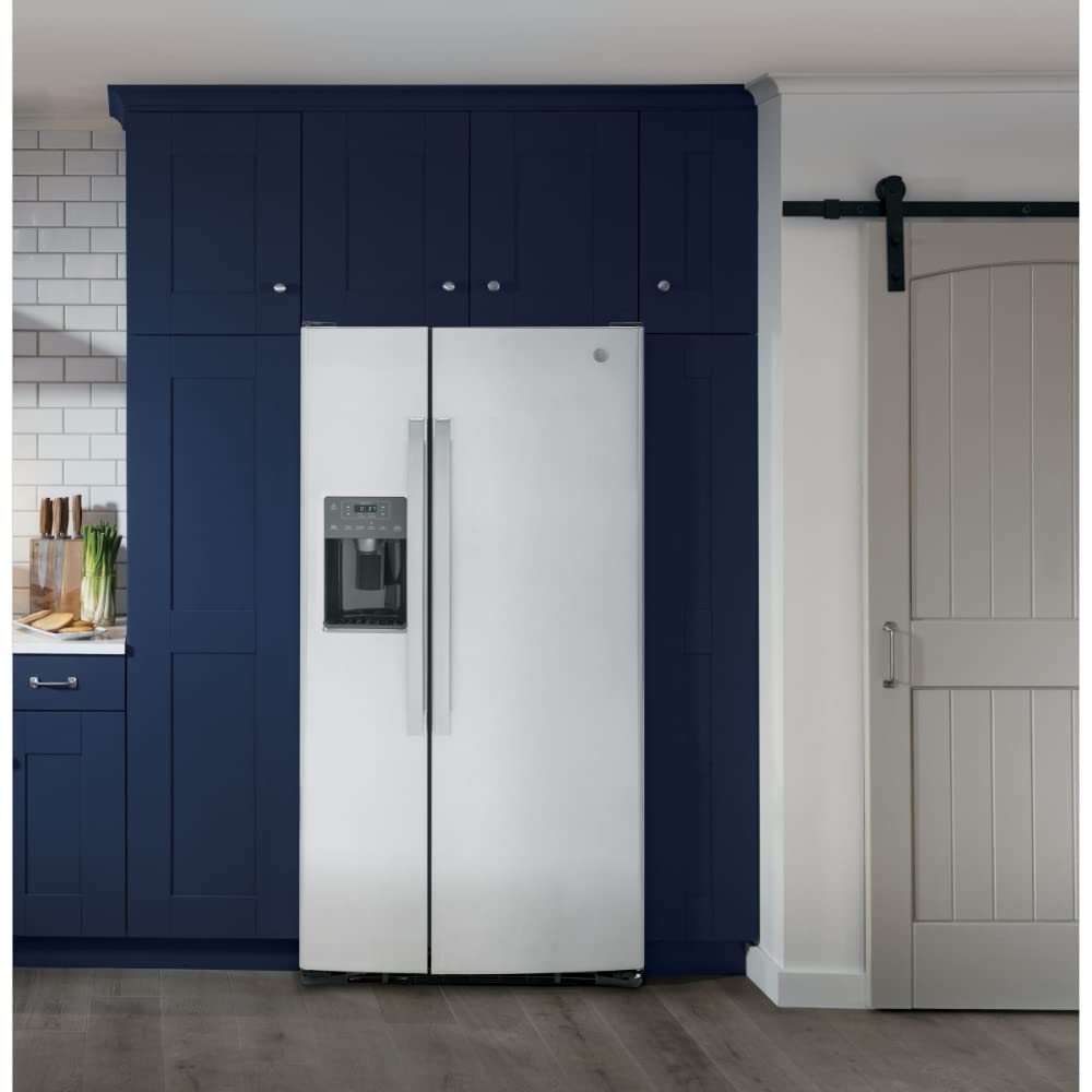 GE® 23.0 Cu. Ft. Side‑by‑Side Refrigerator with External Ice & Water Dispenser – Stainless Steel