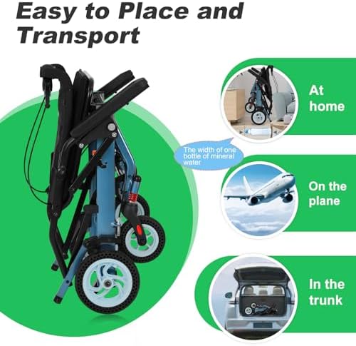 Ultra Lightweight Wheelchairs for Adults 20lbs - Foldable Transport Chair with 8" Honeycomb Tires & Detachable Cushion, 220lbs Capacity - Elderly Wheelchair for Travel, Hospital, Home Use (Blue)