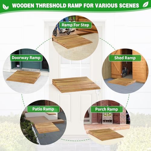 Wooden Threshold Ramp for Home Steps, 5" Rise Doorway Ramp with Non-Slip Grooves, Door Ramp for Wheelchair/Walker/Cart/Scooter, (31.4 W*5.0" H, Solid Pine Wood, 600LBS Capacity)