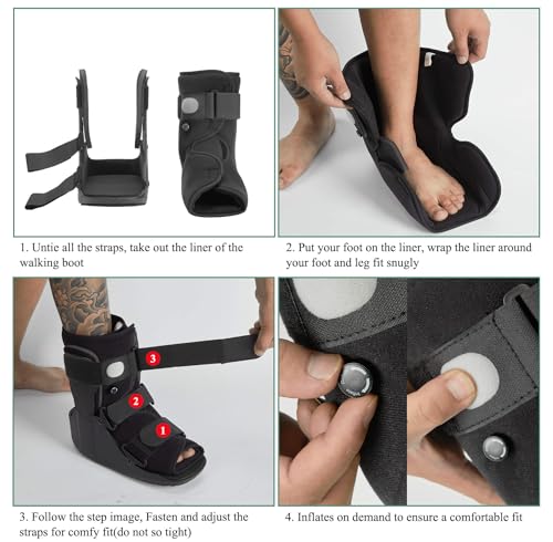 Short Walking Boot, Air CAM Fracture Boot Protection Walker with Plastic Molded Uprights Support for Sprained Ankle Injured Broken Foot Recovery Fits Left or Right Foot Small