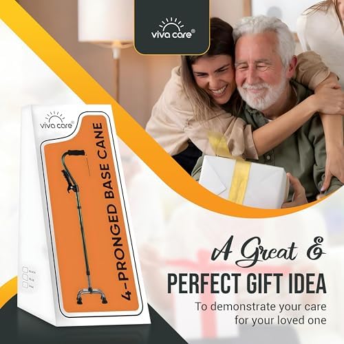 Walking Cane with 4 Prongs and Extra Side Handle – Adjustable, for Balance & Stability for Adults, Seniors, and Injured.