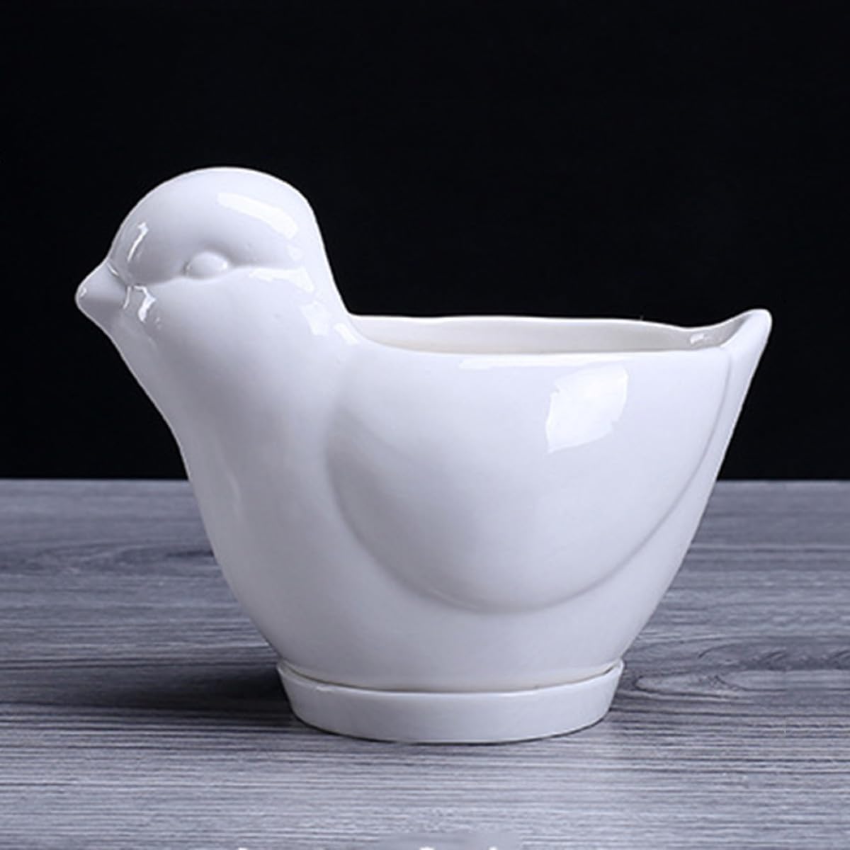 Kisangel Ceramic Bird-Shaped Flower Pot with Saucer for Succulent Plants, Small White Indoor Plant Container, Decorative Desktop Planter for Home Gardening