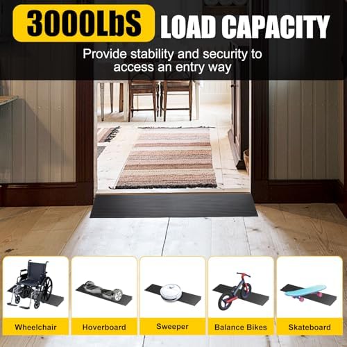 0.8 Rise Ordorless Threshold Ramp Doorway Curb Ramp| 3000LBS Capacity Mobility Door Ramps for Home Steps|Anti-Slip Wheel Chair Ramp for Bike, Scooter, Bathroom,Sweeper(0.8'Rise)