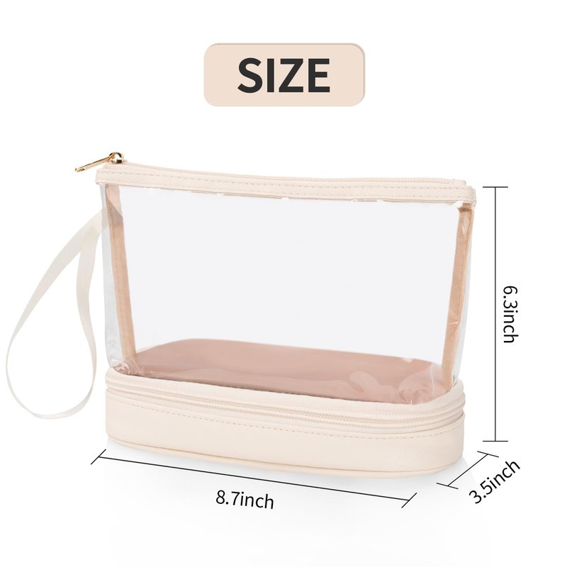 Ethereal Clear Makeup Bag, Cream Small Cosmetic Bag Travel Makeup Bag for Women TSA Approved Toiletry Bag Portable Makeup Pouch
