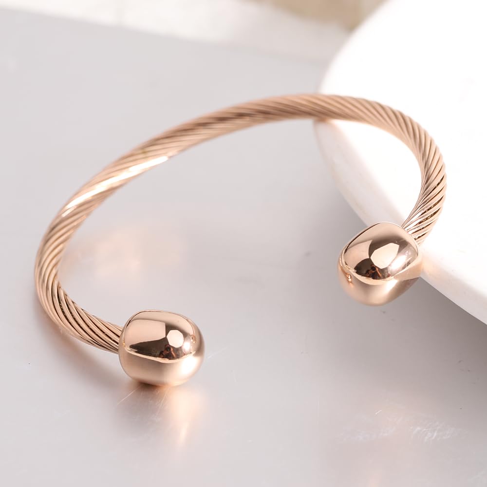 LXBQYSTO Cable Wire Twisted Cuff Bangle Bracelet For Women 14K Gold/rose/silver Stainless Steel Jewelry for Women Gift (Open-Rose Gold1)