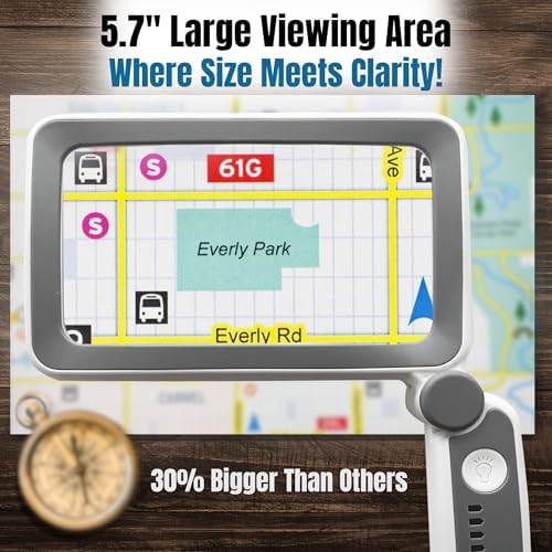 MAGNIPROS Rechargeable 4X Magnifying Glass with Light for Reading, Large Foldable LED Page Magnifier, Dimmable Handheld Rectangle Magnifier for Seniors, Small Print, Low Vision Books