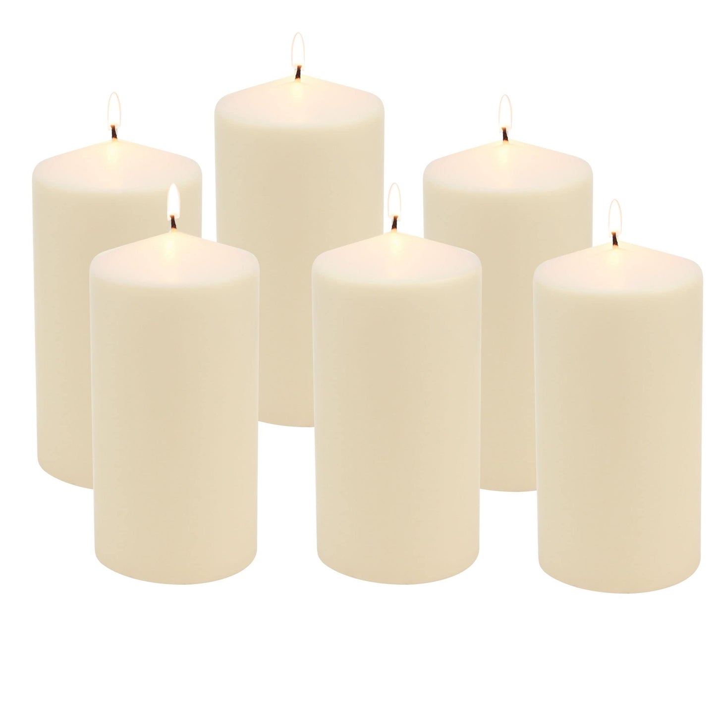 Stonebriar Long Burning Tea Light Candles, 6 to 7 Hour Extended Burn Time, White, Unscented, Bulk 200-Pack (SM-TL200) & SB-SP-3548A Tall 3 x 6 Inch Unscented Ivory Pillar Candle Set, Set of 6, 3x6