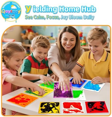 Squishy Liquid Sensory Gel Tiles 12 Packs - Square Sensory Fidget Toys for Stress Relief, Sensory Play & Portable Fun, Washable Sensory Floor Tiles for Kids in Home, Classroom, Travel