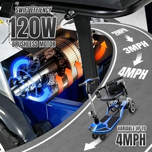 R3b-Mobility Scooters for Seniors Adults Ultra Lightweight Electric Powered Folding 4 Wheel Mobility Scooter with Headlight Cup Holder, Compact & Convenient for Travel Airline Approved, Blue