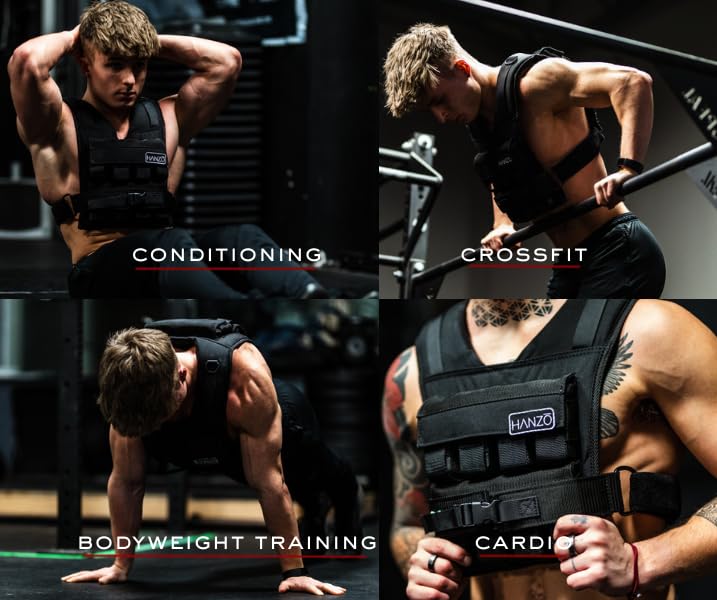 HANZO Weighted Vest for Men & Women 25lbs | 35lbs | 45lbs | 65lbs | Weight Vest With Removable Iron Weights, Adjustable Heavy Duty Weighted Workout Vest for Calisthenics & Fitness Training