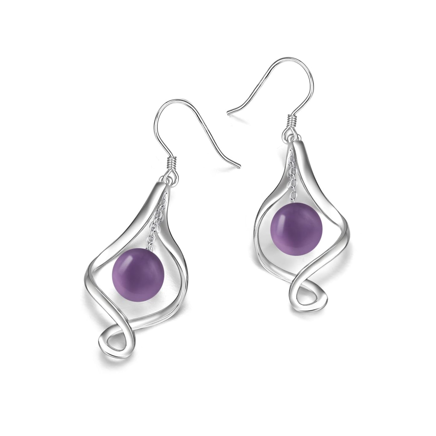 Amethyst Earrings for Women Sterling Silver Twist Amethyst Ball Dangle Earrings Purple Earrings Jewelry Gifts for Women