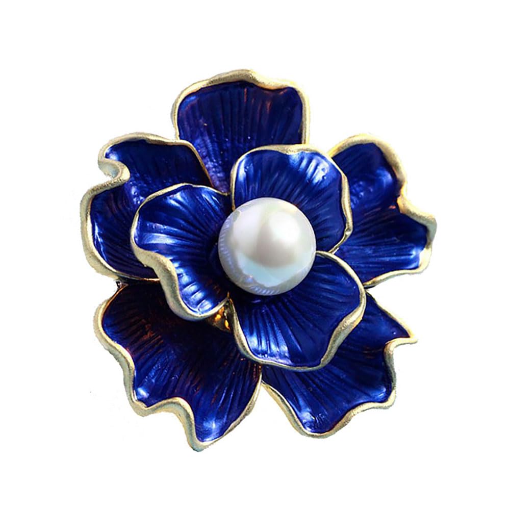 Yellow White Pearl Brooch - Fall Autumn Flower Pins Gift for Mother Wife Wedding Bridal Bouquet Party Daily Accessory (Blue Flower)