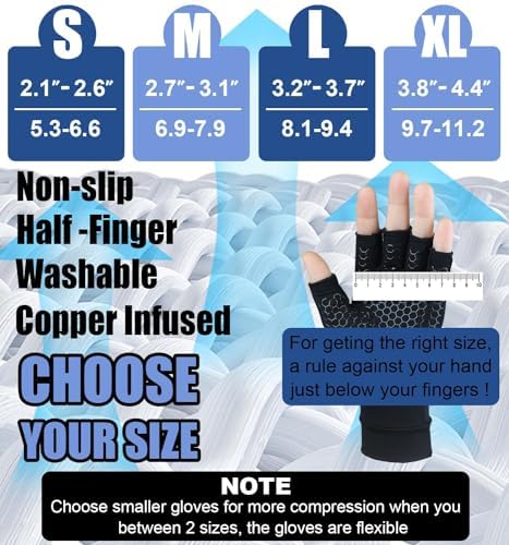 2 Pairs Copper Arthritis Gloves for Carpal Tunnel Pain Relief, Compression Gloves to Alleviate Hand Pain, Swelling, Fingerless Computer Typing Gloves for Rheumatoid, Tendonitis Women & Men (X-Large)
