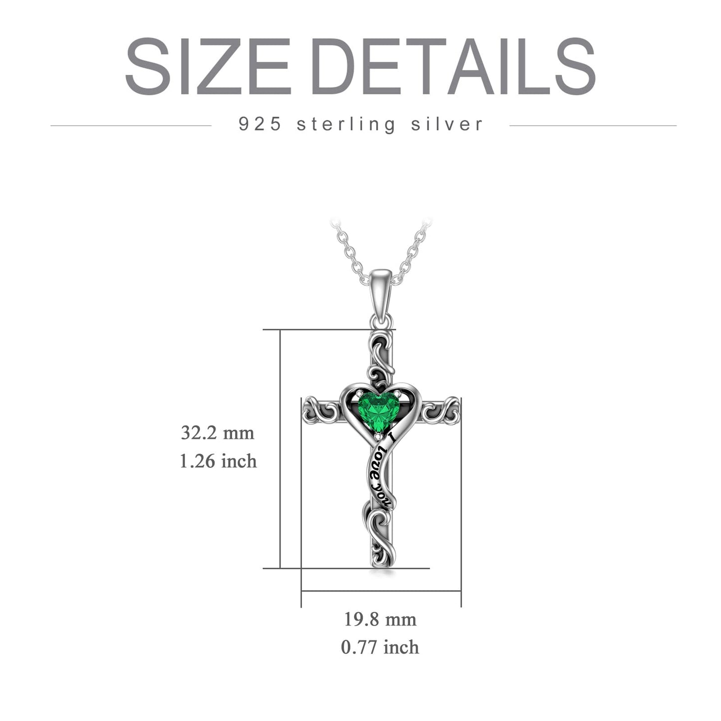 TOUPOP Emerald Cross Necklace for Women Sterling Silver May Birthstone Cross Pendant Necklace Heart Love Jewelry for Her Girlfriend Wife Mom Anniversary Birthday Mothers Day Gifts