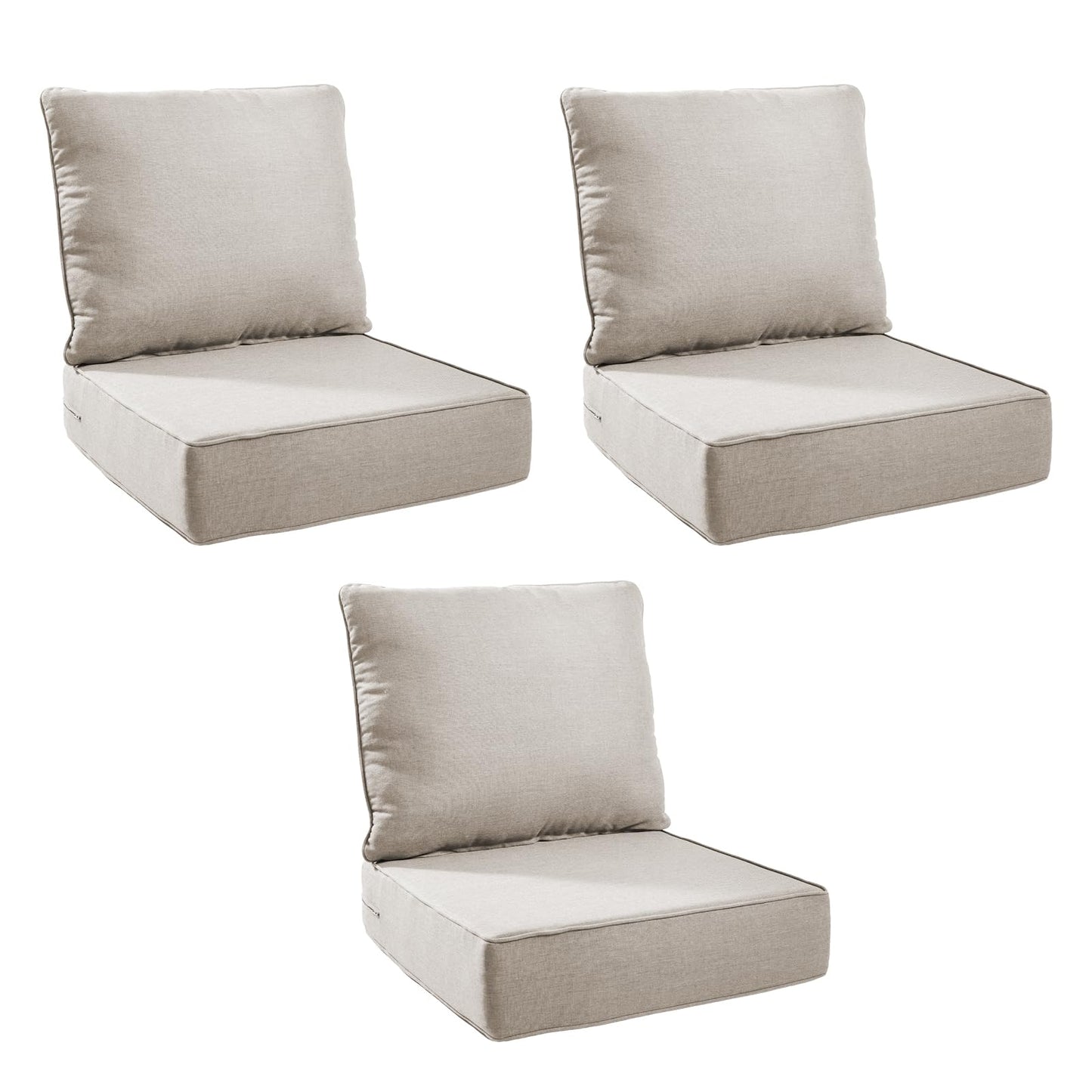 Jelwaly Outdoor Cushion Set for Furniture Patio Furniture, UV Resistant, Water Resistant - 6 Inch Thick Foam Garden Cushionsâ 22x24 Inch Patio Seat Covers for Chair/Sofa/Couch | Beige | 3-Pack |