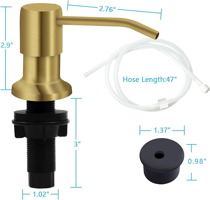 Sink Soap Dispenser, Kichen Sink Soap Dispenser, 47" Extension Tube kit, Under Sink Soap Dispenser Pump, No Need More Refills (Golden, 2 Pack)