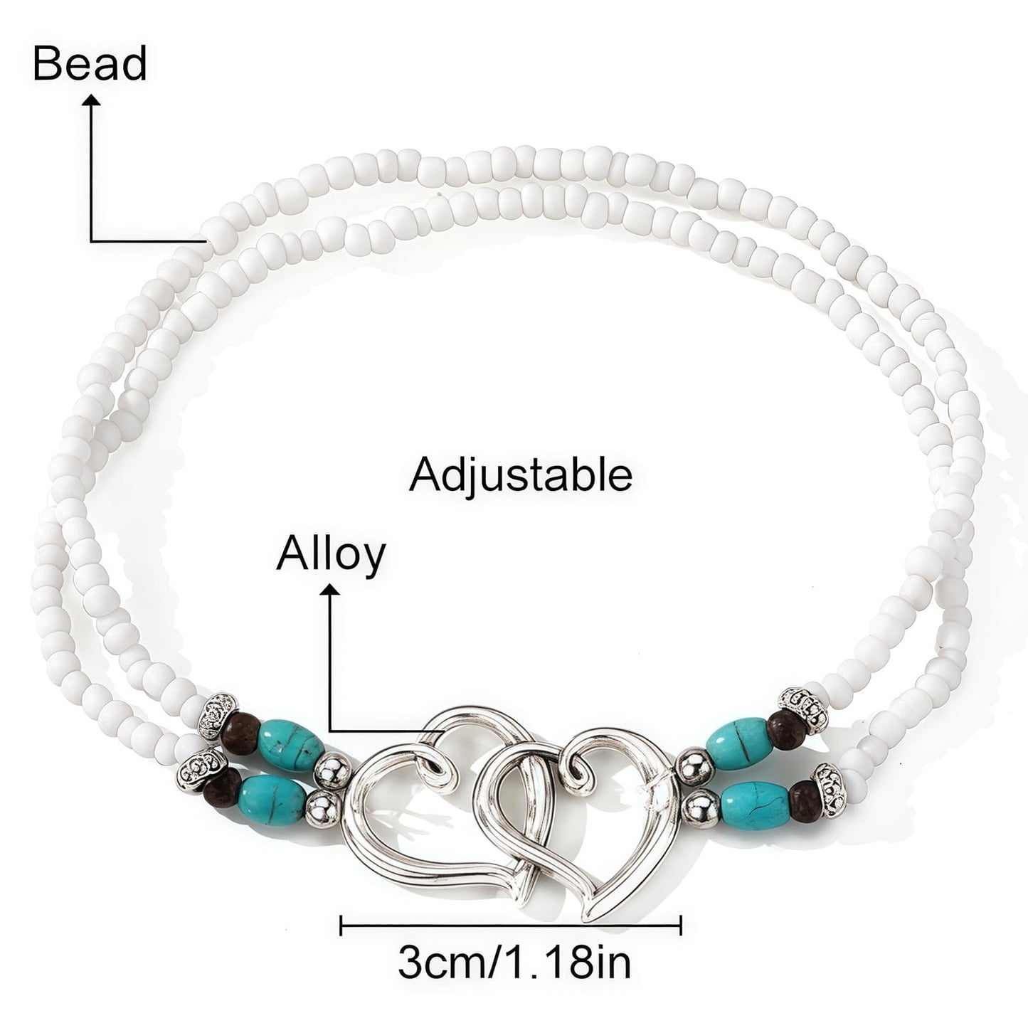 Qceasiy Shell Ankle Bracelet Set for Women, Boho Bead Adjustable Anklet, Hawaiian Beach Seashell Pearl Heart Starfish Conch Foot Jewelry Gifts (Double Heart)