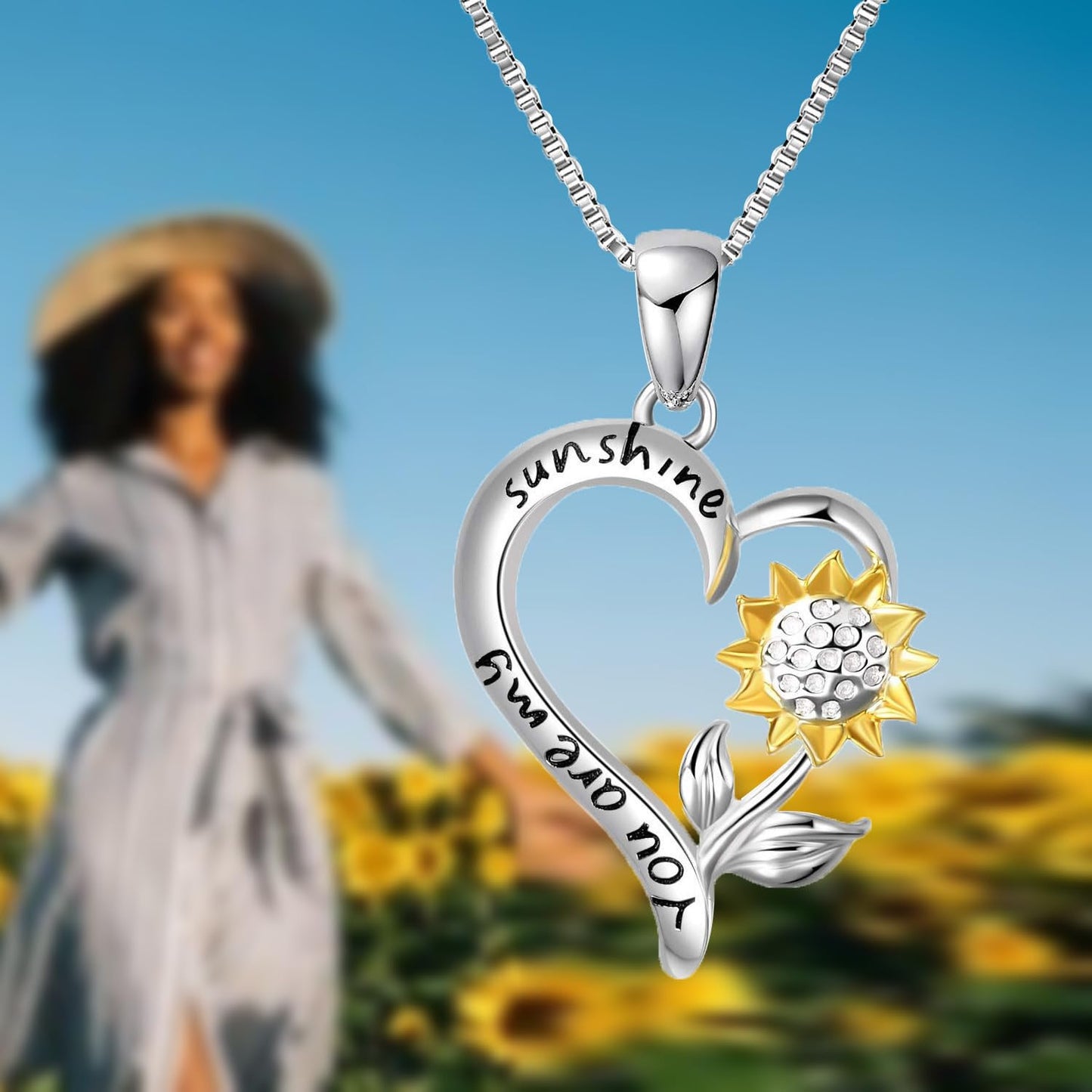 CCJM Sunflower Necklace for Women,Mothers Day Anniversary Birthday Christmas Gifts,You Are My Sunshine Sunflower Necklace Gift for Mom Wife Girlfriend Granddaughter Daughter Sister