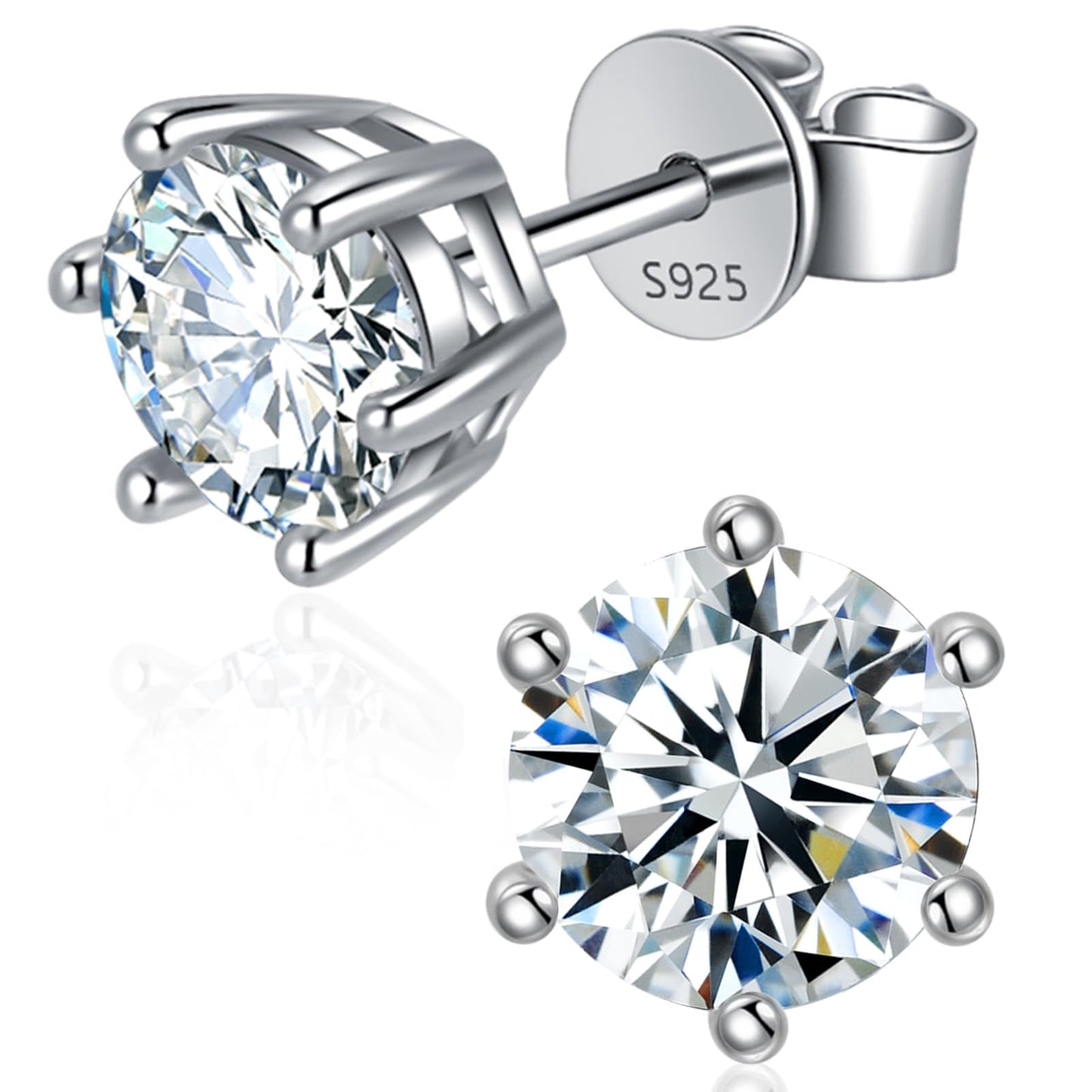 Moissanite Stud Earrings for Women Men, 1-6CT 6-Prong D Color Ideal 925 Sterling Silver Earrings with Certificate of Authenticity (6CT/Pair, 3CT each one)