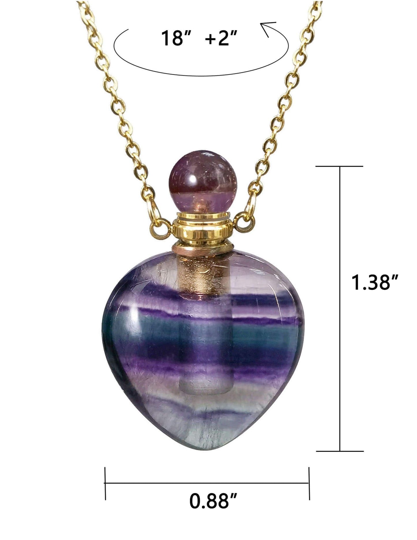 Ladywowu Perfume Bottle Necklace, Heart Shape Fluorite Crystal Necklace, Natural Gemstone necklaces for Women, Heaing Stone Vial Necklace Pendant for Liquid, Essential Oil