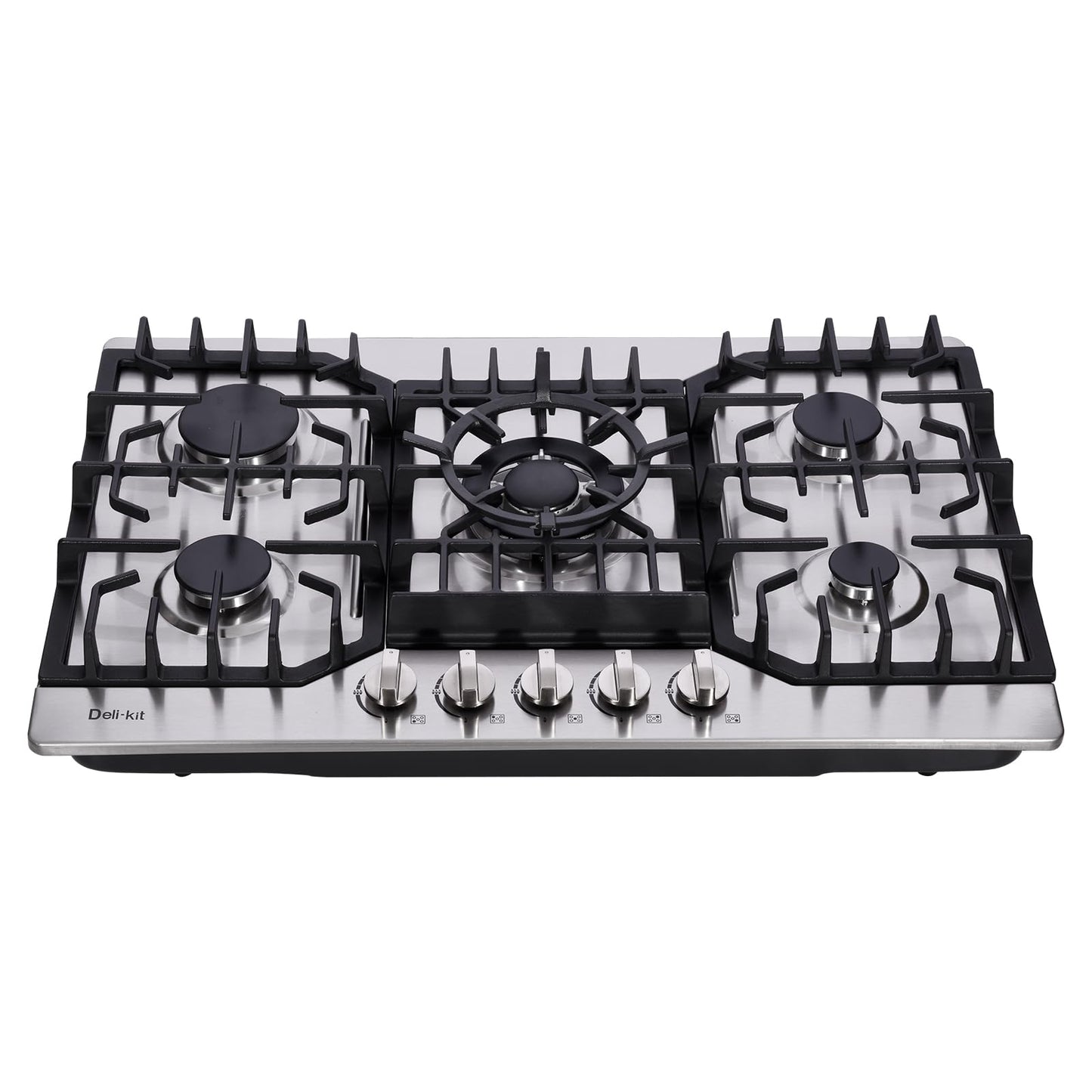 Deli-kit 30 Inch Gas Cooktop, Stainless Steel Built-in 5 Burners Stovetop Dual Fuel Gas Hob NG/LPG Convertible Gas Cooktop DK5712