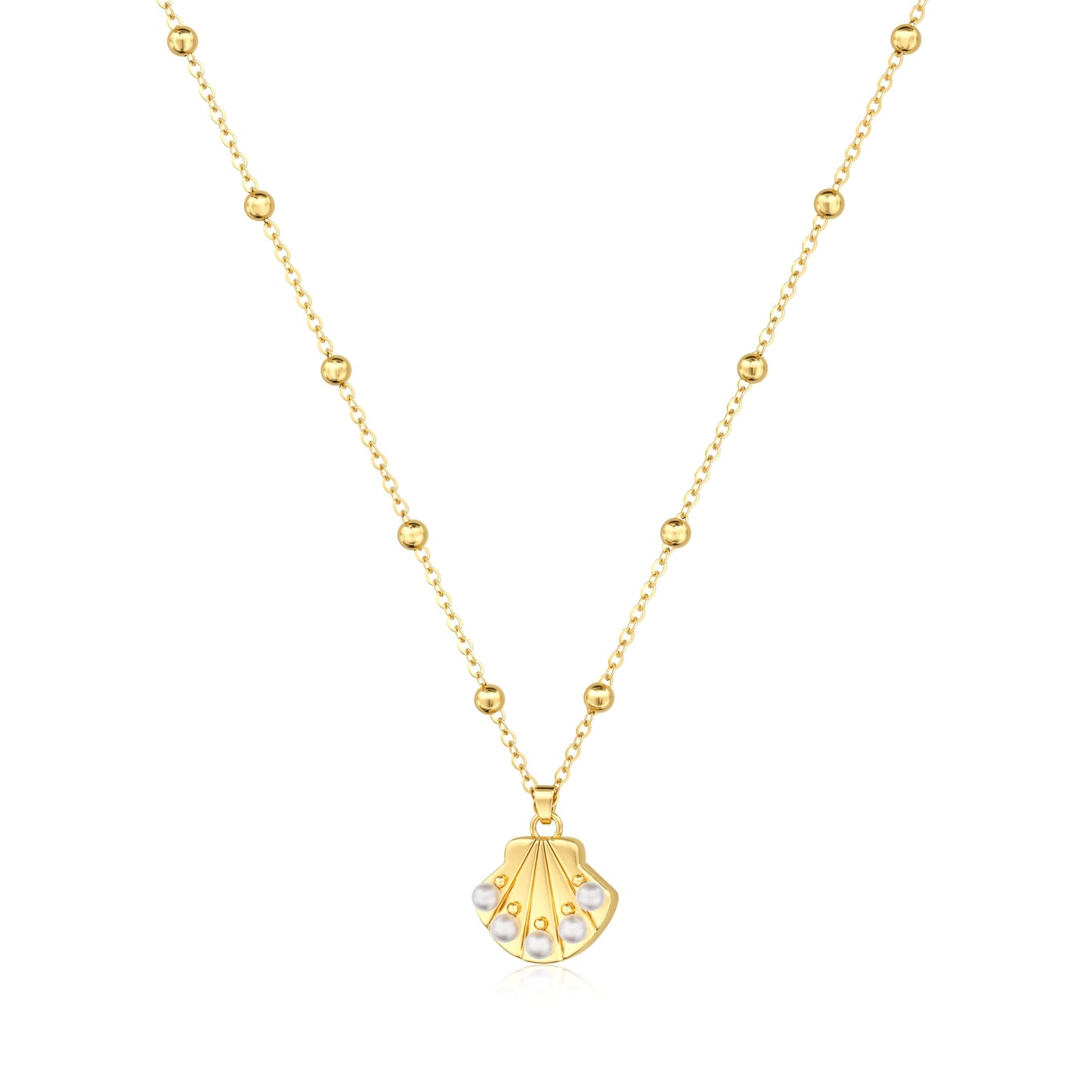 Picuzzy 14K Gold Plated Seashell Pendant Necklace for Women Trendy, Sea Shell Beach Necklace Ocean Coastal Tropical Nautical Vacation Summer Jewelry Pearl Accessories for Women