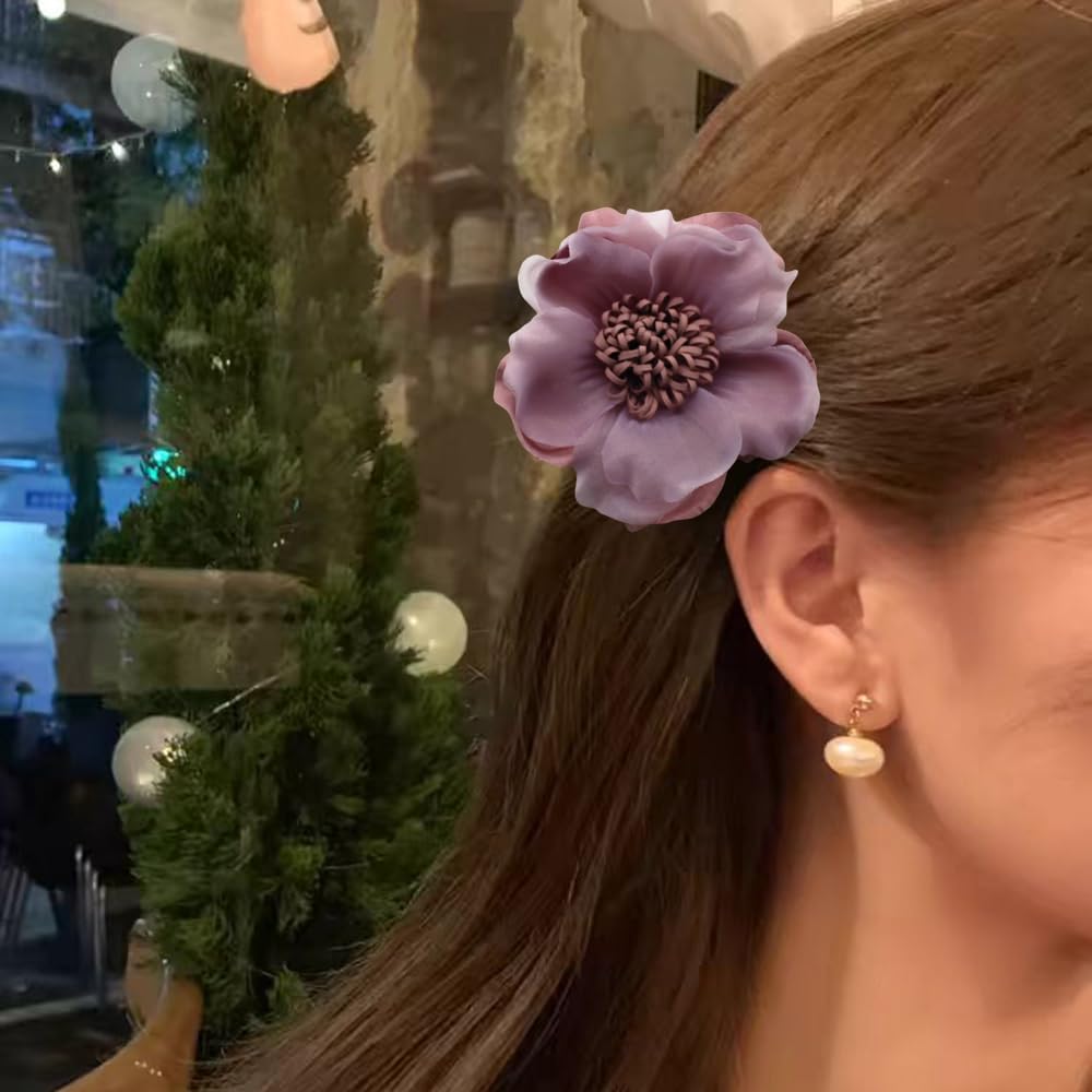 Elegant Large Cloth Flower Brooches Big Camellia Flower Pin for Women Dainty Cloth Fabric Rose Brooches Dress Skirt Scarf Hat Pins Clothing Decoration Accessories (Purple)