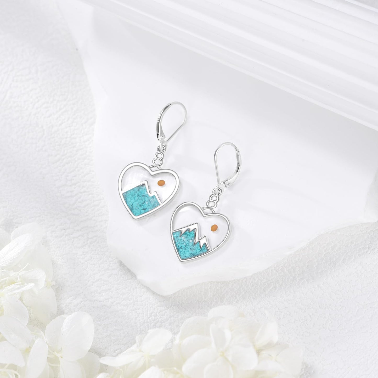 AOBOCO Heart Mustard Seed Earrings for Women Sterling Silver Mountain Dangle Christian Mustard Seed Jewelry Mothers Day Birthday Gifts for Mom (Heart Turquoise Earrings)